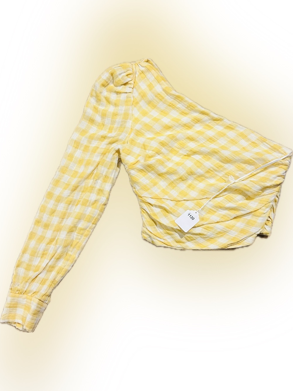 NWT Zara Small One Shoulder Long Sleeve Yellow Plaid Blouse